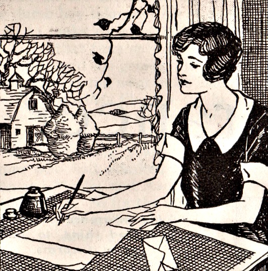 woman writing at desk by a window