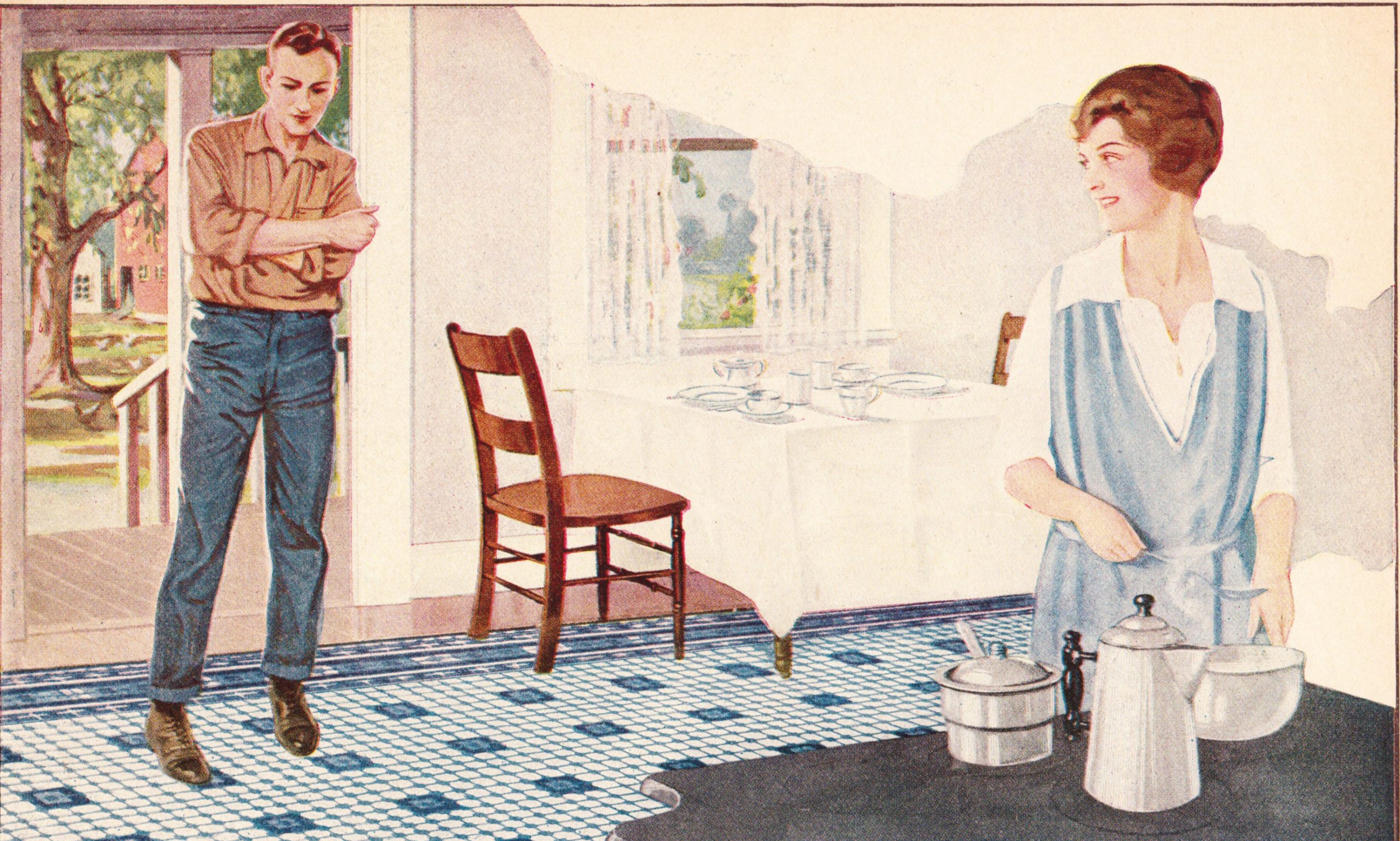man and woman in kitchen