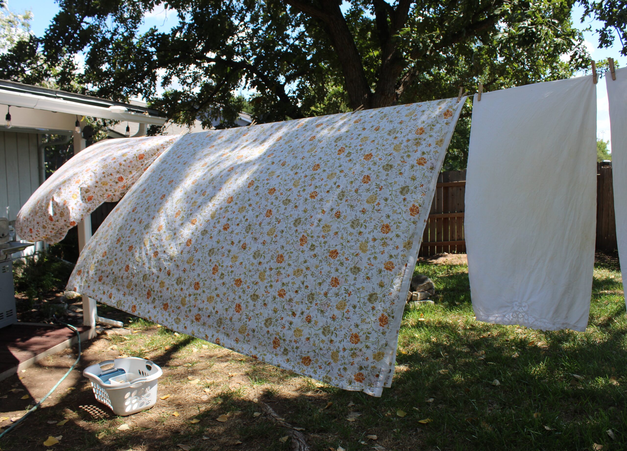 sheets drying on a clothesline